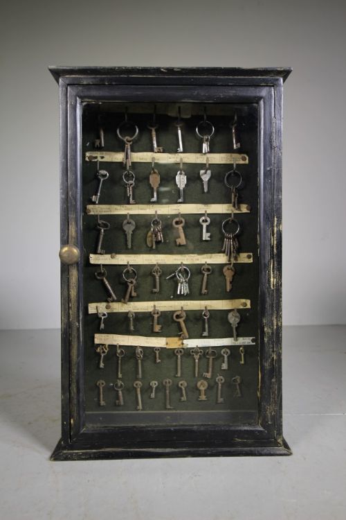 English Edwardian Antique Key Wall Cabinet