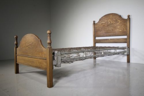 Heals Antique Oak Single Bed & Original Base