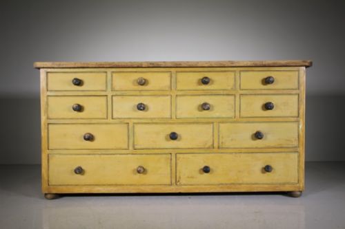Amazing Englidsh 19th Century Antique Original  Painted Pine Bank of Drawers