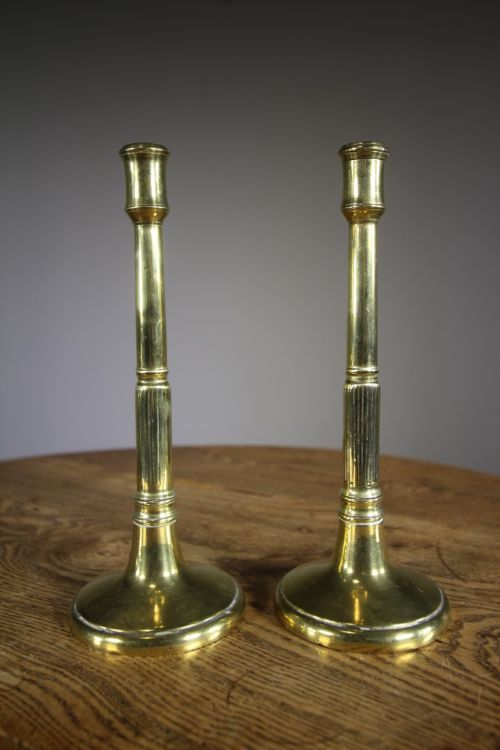 Pair of English Georgian Antique Brass Candlesticks