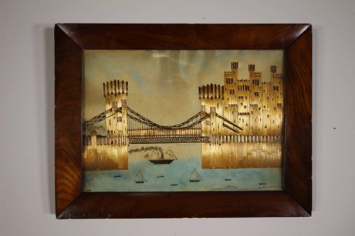 19th Century Antique Conwy Castle Straw Work Picture