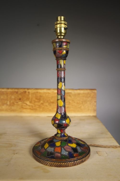 
1930’S Wooden Mosaic Table Lamp – Rewired