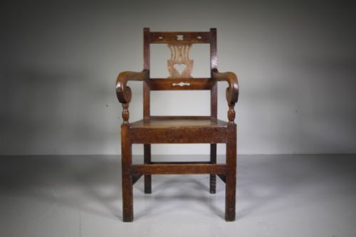 
North Wales Georgian Antique Oak Heart Armchair