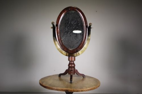 Fabulous 19th Century English Antique Mahogany & Cow Horn Oval Mirror