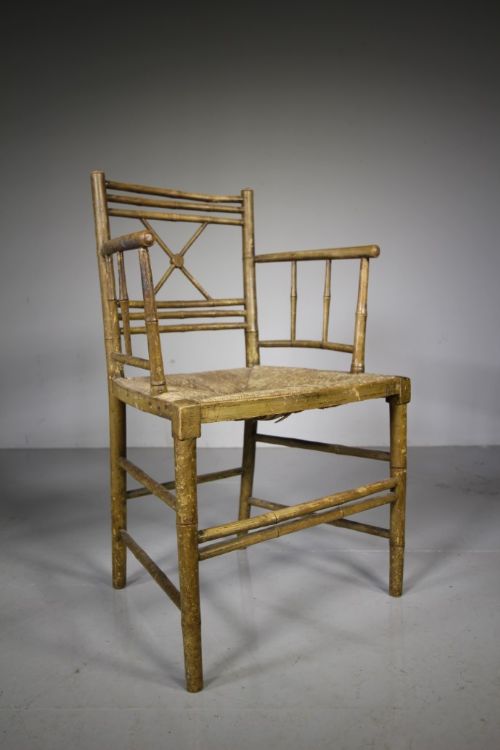Regency Original Painted Antique Simulated Bamboo Armchair