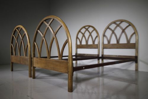 Pair of Heals of London Arched Antique Oak Single Beds