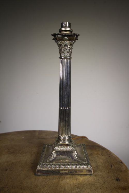 
Edwardian Antique Silver Plated Table Lamp- Corinthian Style
