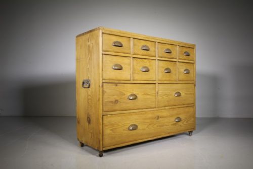 Mid 19th Century Antique Pine Bank of Drawers