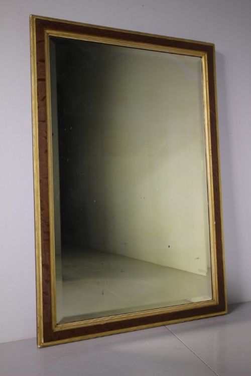 English Antique Oak & Gilt Wall Mirror- Makers Label