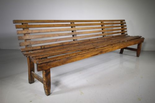 
English 19th Century Billiard Room Antique Slatted Pine Bench
