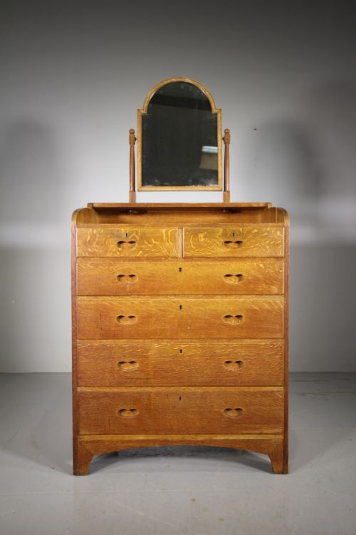 Very Rare Early Antique Heals Oak Chest of Drawers – Squashed Heart