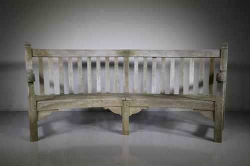 Rare Heals of London Antique Curved Teak Garden Bench Seat