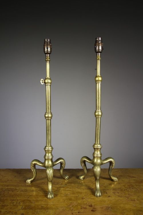 Fabulous Pair of Tall Adjustable English Antique Table Lamps