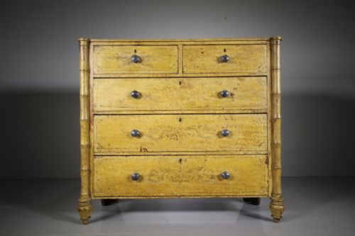 Regency Original Painted Pine & Simulated Bamboo Antique Chest of Drawers