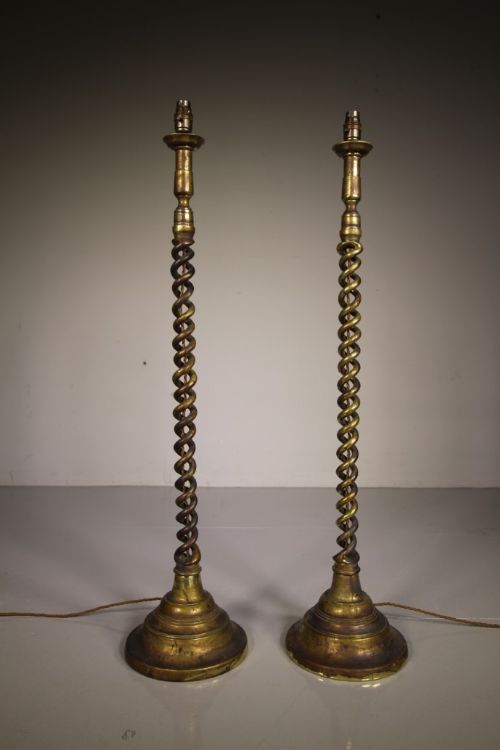 Fabulous Very Tall Pair of Antique Open Twist Table Lamps