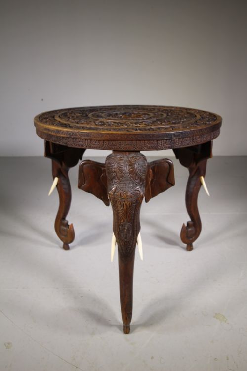 
19th C Antique Teak Anglo – Indian Elephant Cofee Table – Labelled