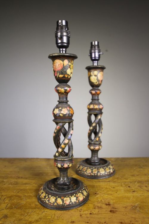 
Pair of Edwardian Kashmiri Antique Table Lamps