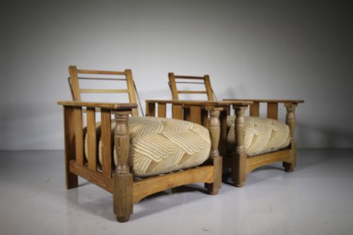 
Pair of Early 1930’S Oak Reclining Armchairs by Ercol

