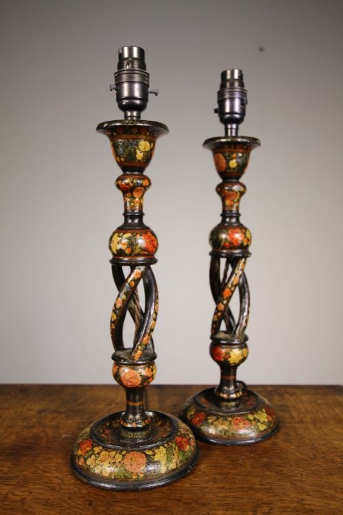Lovely Pair of Edwardian Kashmiri Antique Table Lamps