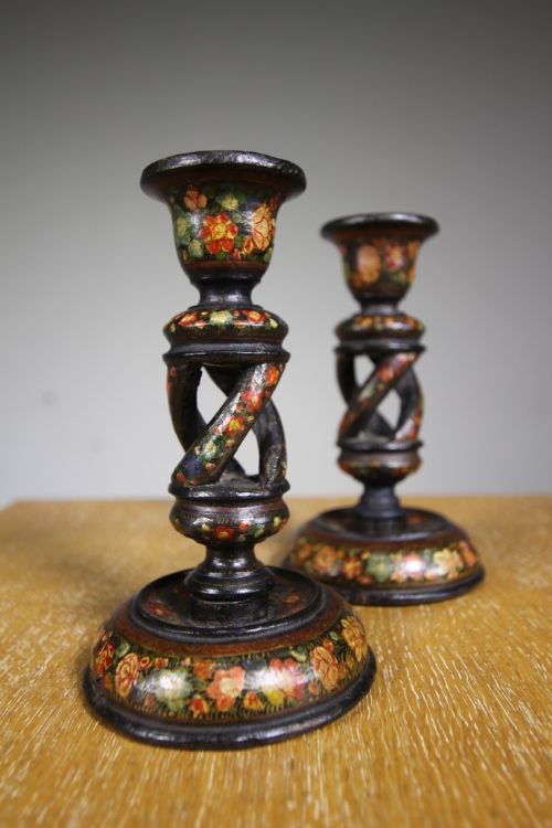 Pair of Edwardian Antique Kashmiri Candlesticks