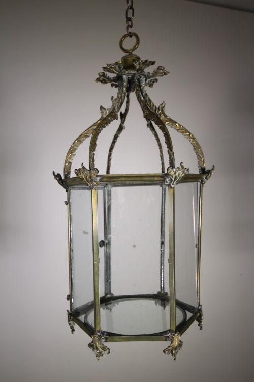 Large English 19th Century Antique Brass Hall Lantern
