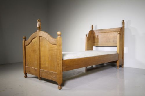 Fabulous Edwardian Antique Oak Single Bed – Owl Eagle & Pelican