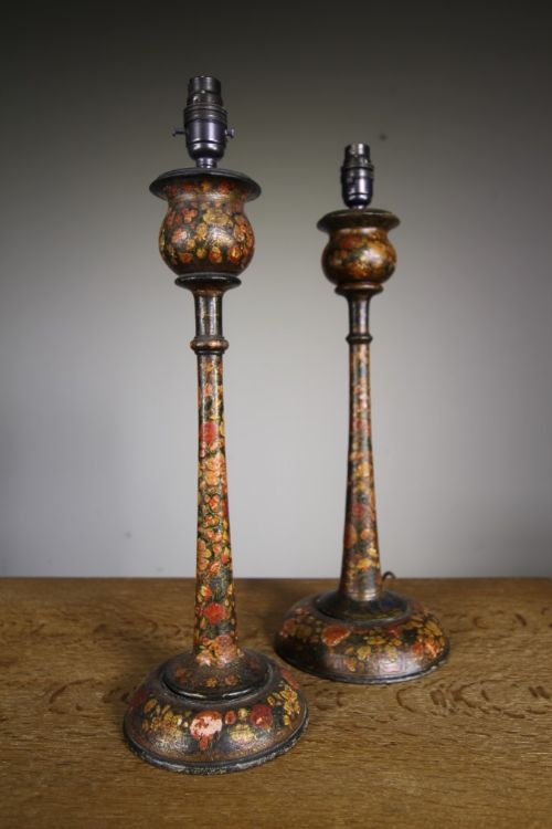 Tall Shapely Pair of Antique Kashmiri Table Lamps