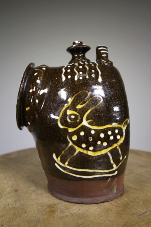 English Antique Slipware Rocking Horse Salt Pig

