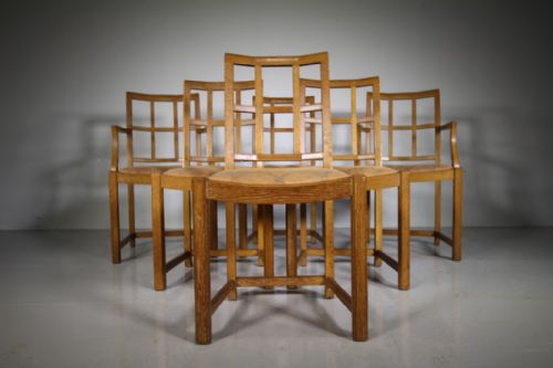 Set of Six Heals 1920’S Oak Lattice Back Dining Chairs