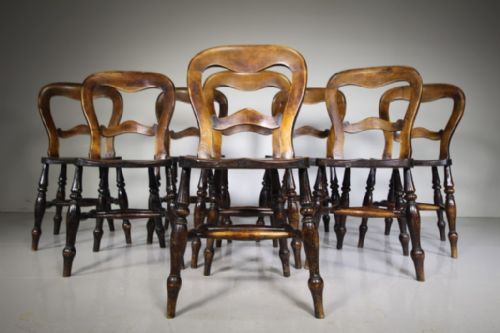 Set of Eight Country Antique Dining Chairs – Unusual Design