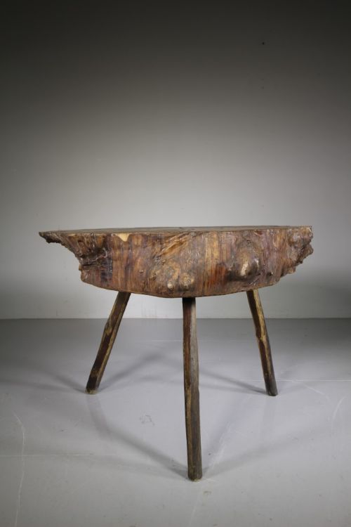 1930’S Live Edge Elm Country Branch Side Table