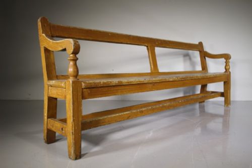 Large English Original Painted Pine Antique Platform Bench