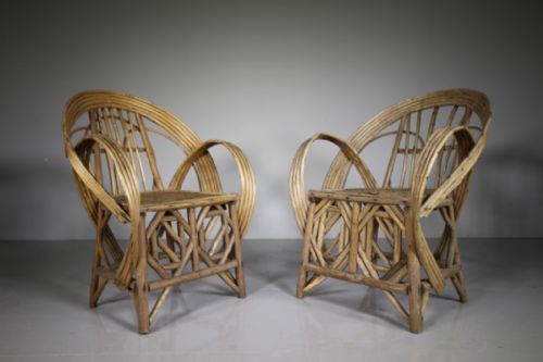 Pair of 1930’S Willow Garden Armchairs with Cushions