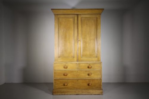 English Original Painted Pine Antique Linen Press Cupboard