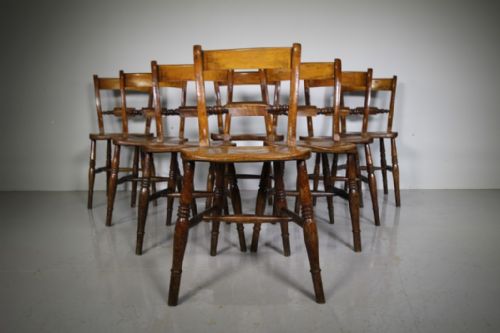 True Set of Eight Antique Scroll Back Windsor Dining Chairs