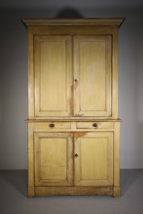 Original Cream Painted Pine Large Antique Cupboard
