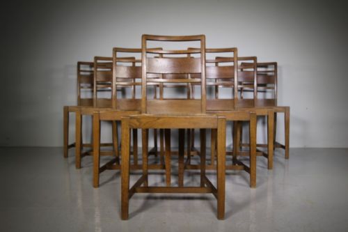 Rare Set of Eight Oak Antique Dining Chairs by Heals
