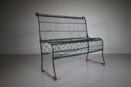 Rare English Antique Wire Work Garden Bench Seat