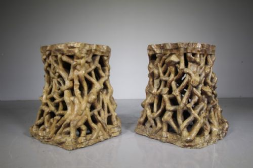 Rare Pair of English 19th Century Antique Grotto Garden Seats