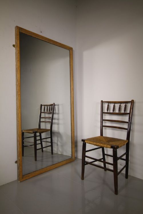 Large English 19th Century Antique Oak Outfitters Mirror