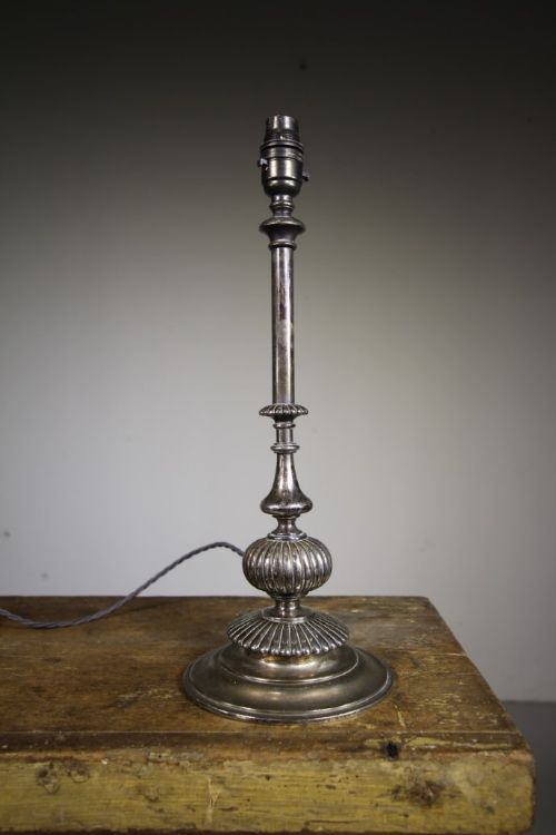 English 19th Century Antique Silver Plate Table Lamp -Rewired