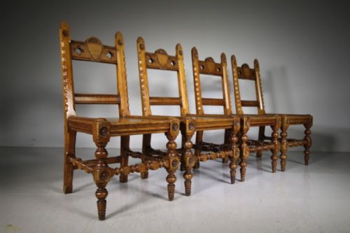 Set of Four English 19th Century Antique Pine Dining Chairs