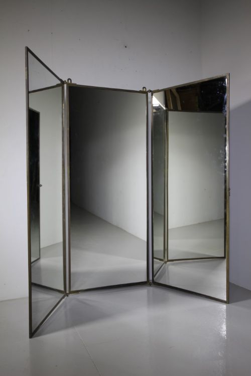 

19th Century Antique Miroir Brot Triple Folding Wall Mirror
