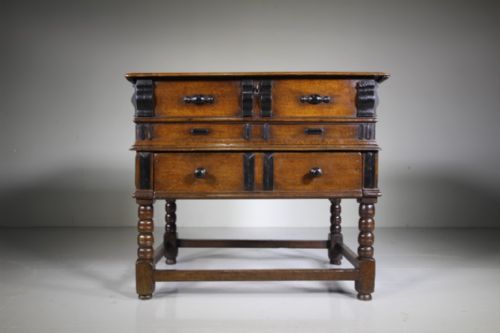 Rare English 17th Century Antique Oak Box on Chest
