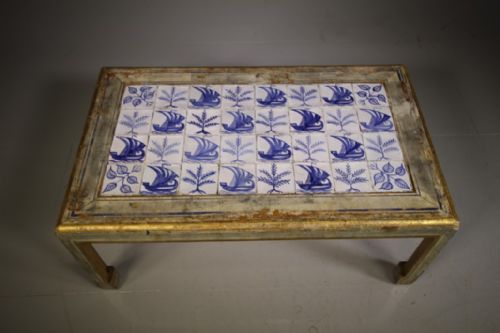 

1920’S Painted & Gilt Coffee Table with Delft Tiles