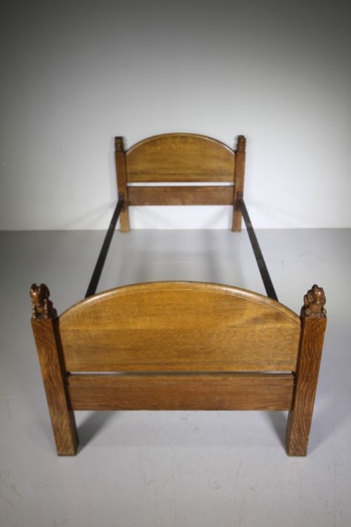 
Fabulous Edwardian Antique Oak Single Bed with Animals