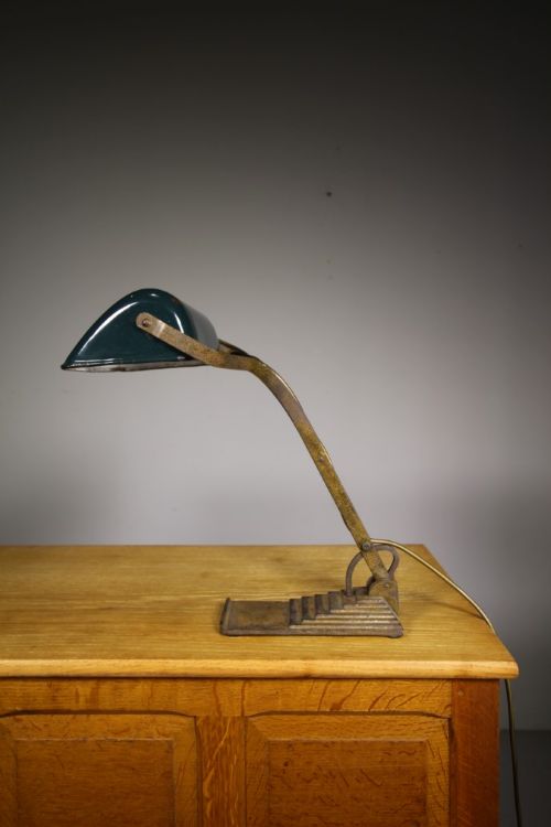 
Horax 1920’S Bauhaus Bankers Table Lamp with Original Shade