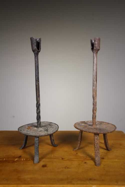 
Pair of English Antique Wrought Iron Candlesticks