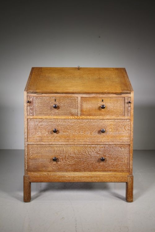 Heals of London Antique Oak Writing Bureau – Labelled