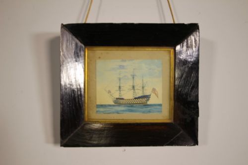 
19th Century Antique Ship Painting in Oak Frame from Shipwreck Timbers